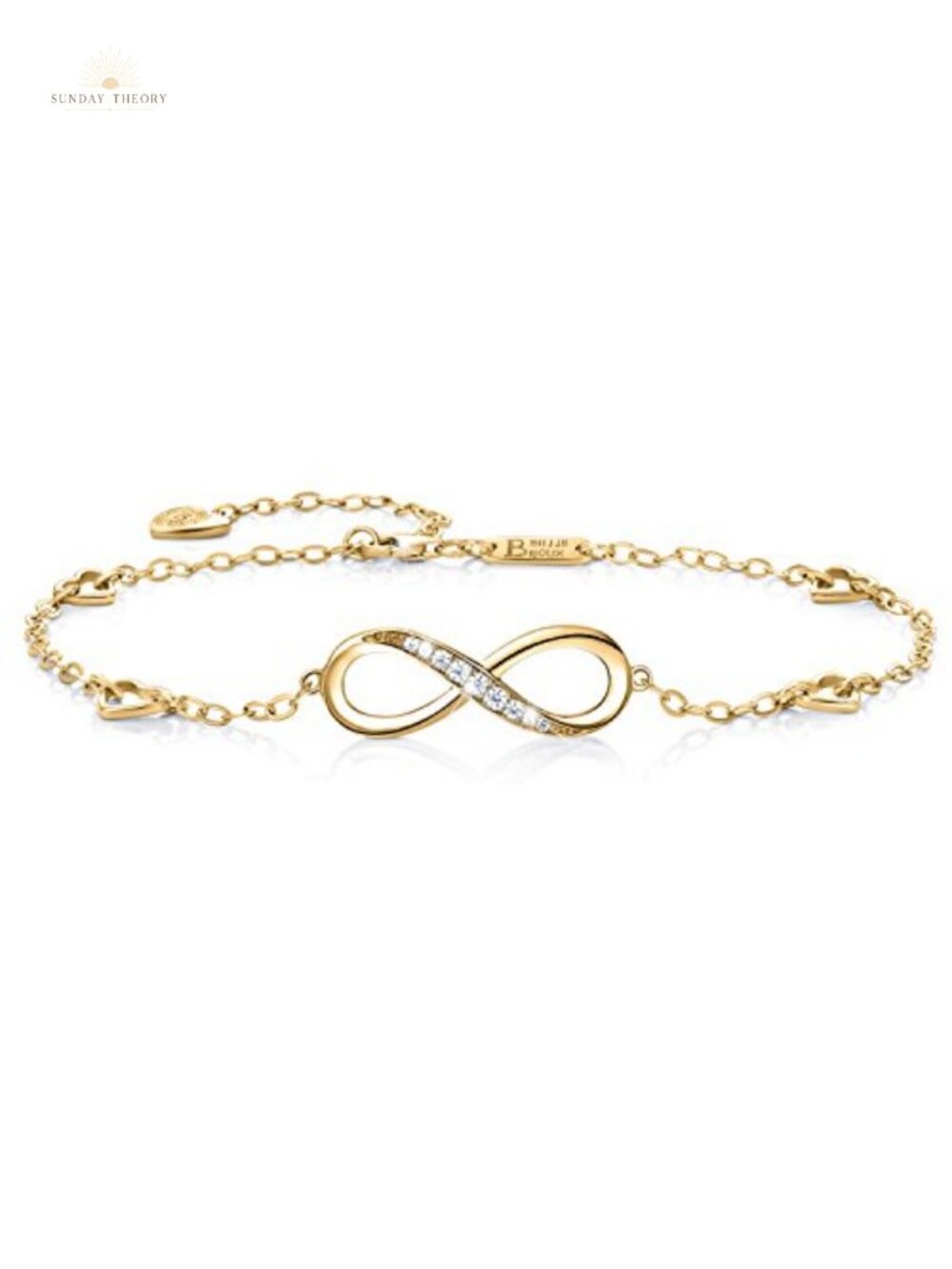 Sterling Silver Infinity Anklet Bracelet with Cubic Zirconia, Heart Charms